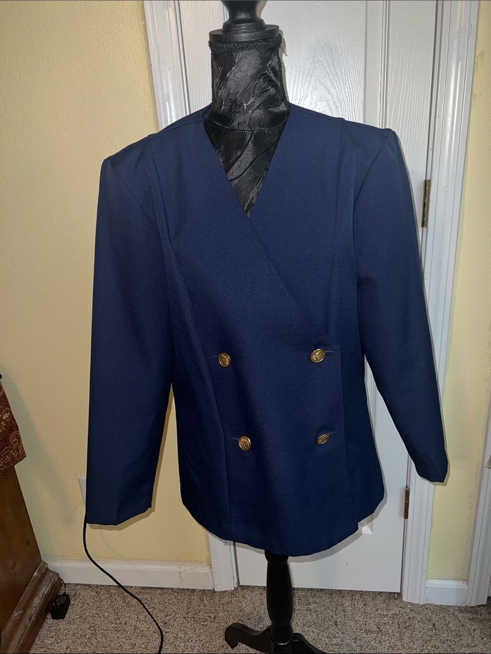 Classic Double-Breasted Navy Blazer with Gold Buttons